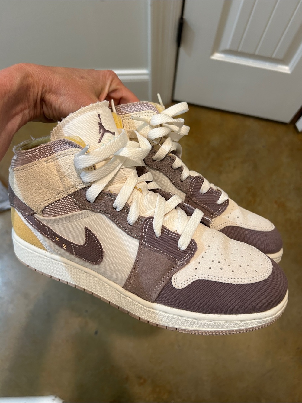 Nike High-Top Sneakers in White, Lt Purple & Yellow Accent